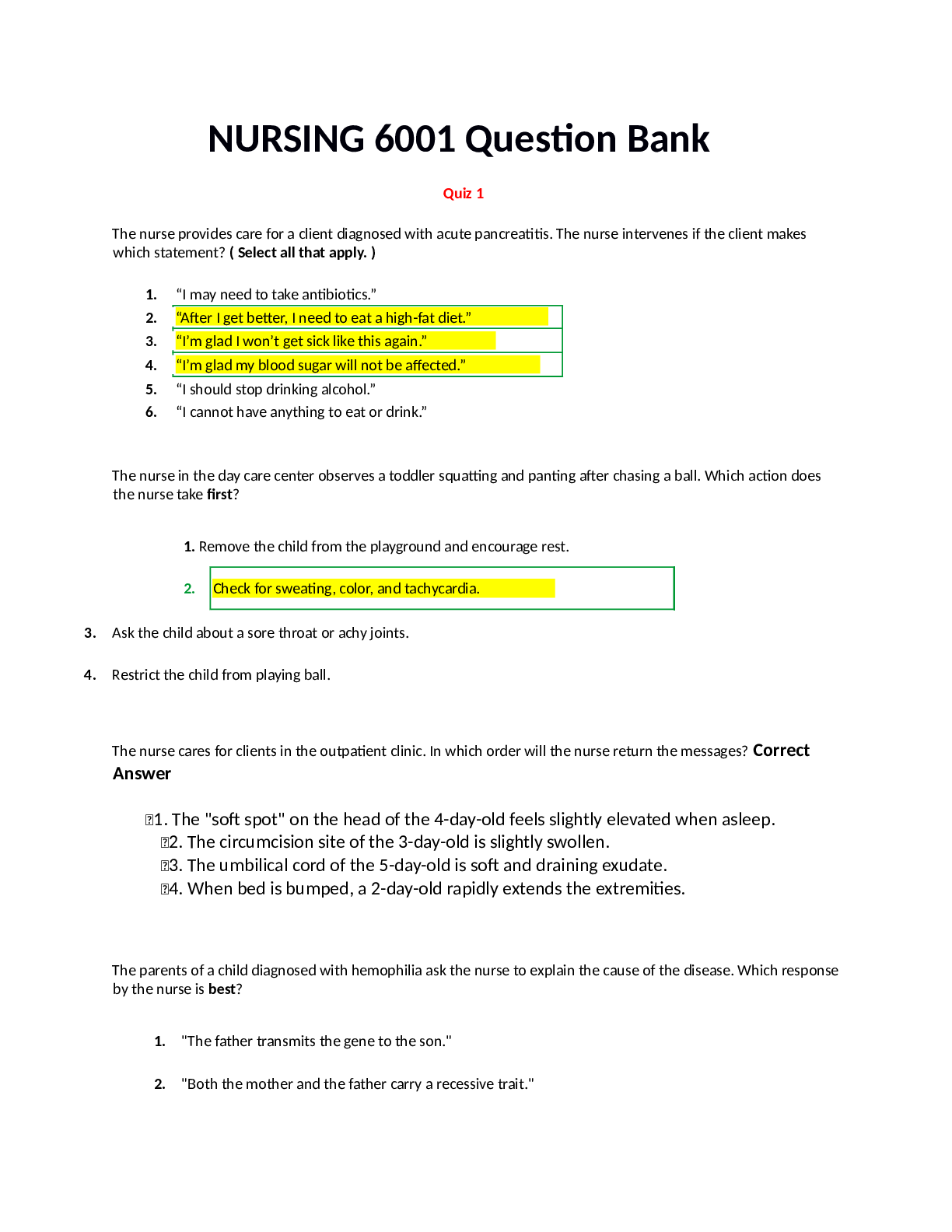 Preview of Chamberlain College of Nursing_ Nursing 6001 All  Questions Bank together with Correct Ans